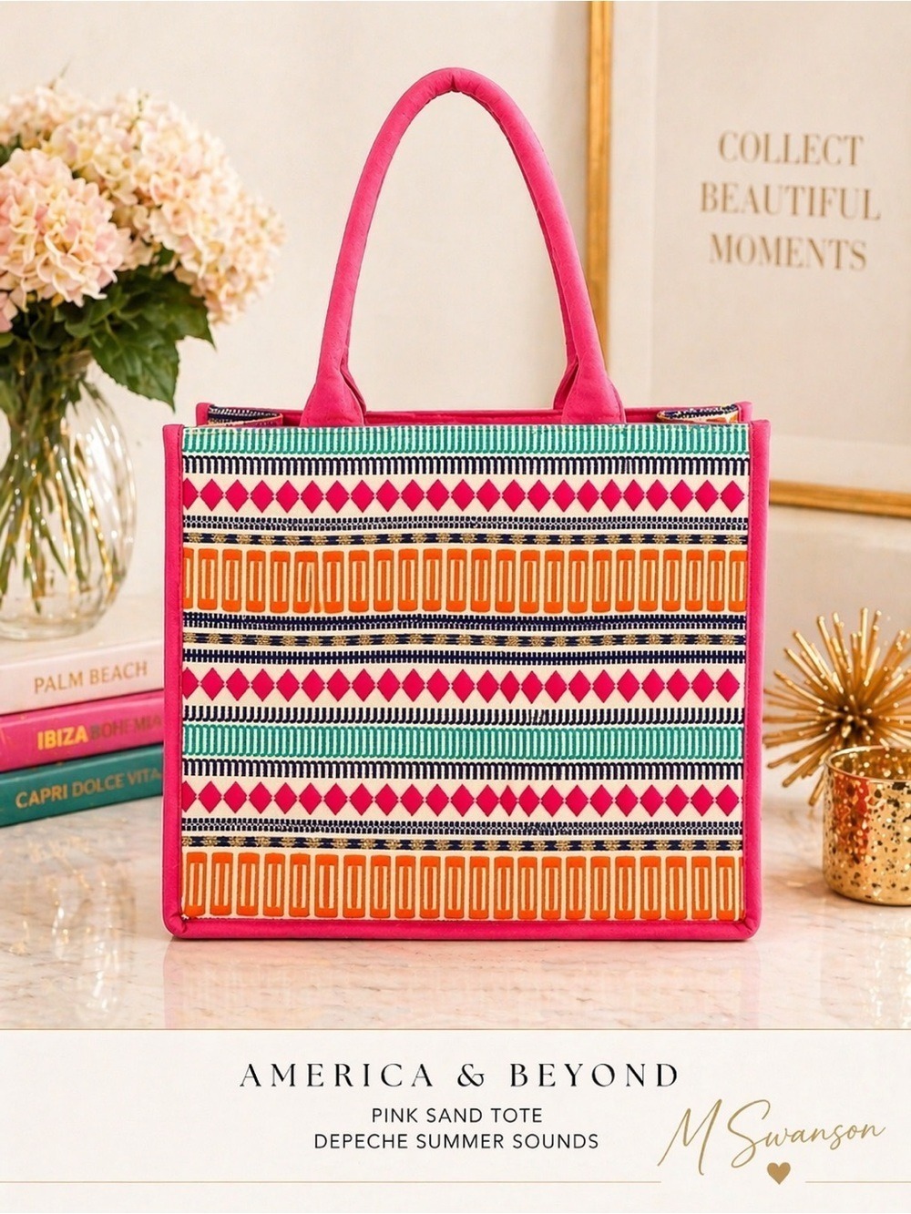 NEW America & Beyond Pink Sand Beaded Tote Depeche Summer Sounds Limited Edition - Picture 8 of 10